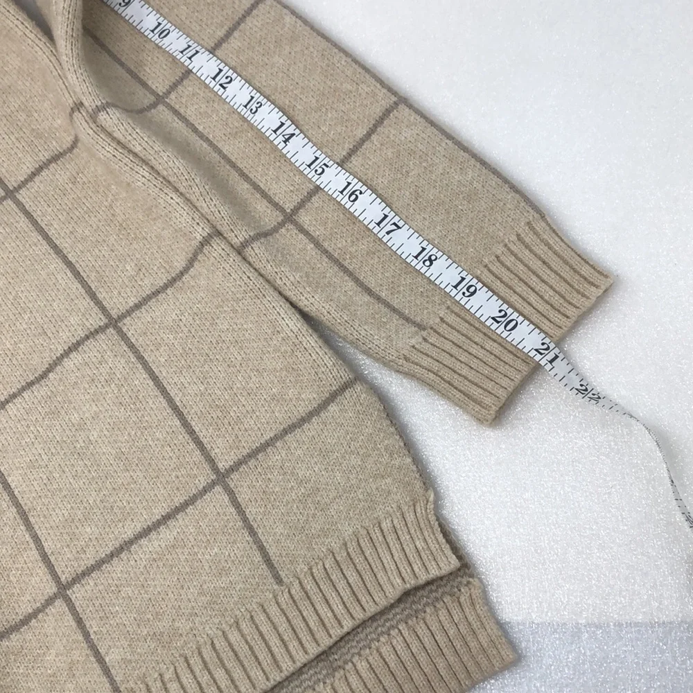 "The Anna" Oatmeal/Beige Window Pane Turtleneck Size Medium - Picture 9 of 12